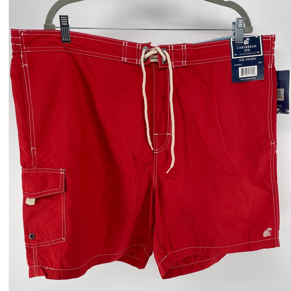 Caribbean Joe Swim Trunks Men XXL Red NEW Cargo Pocket Drawstring MCR9835